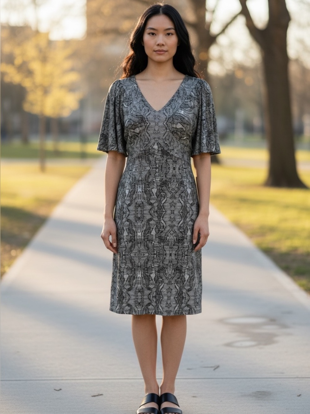 Cabi V-Neck Flutter Sleeve dress medium